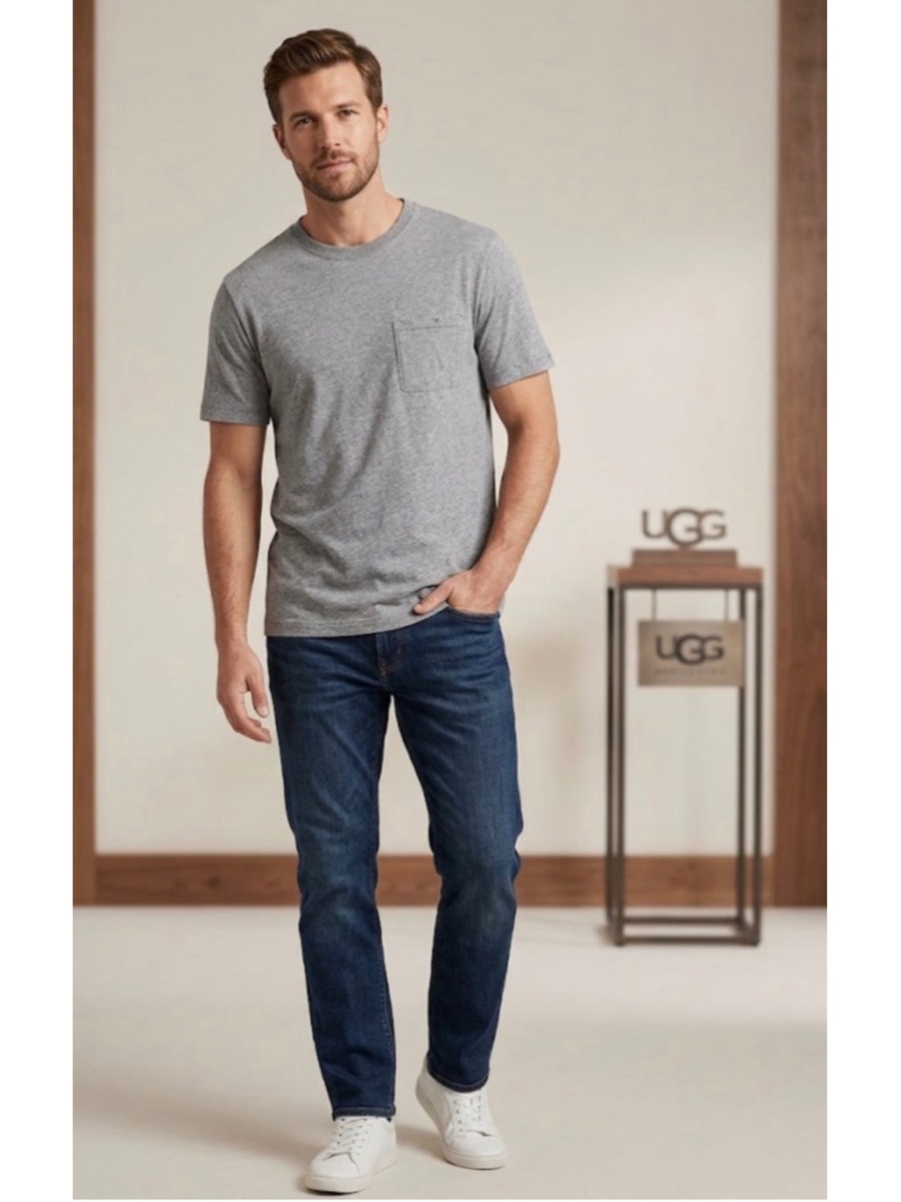 Men's UGG Short Sleeve Pocket Tee Shirt, Size L, Grey